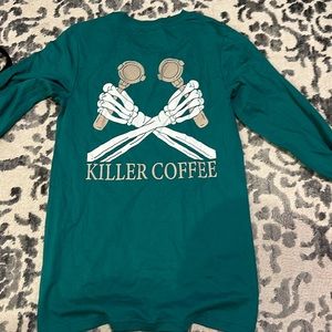 Dutch Bros Killer Coffee Print Green Long Sleeve T-Shirt Small